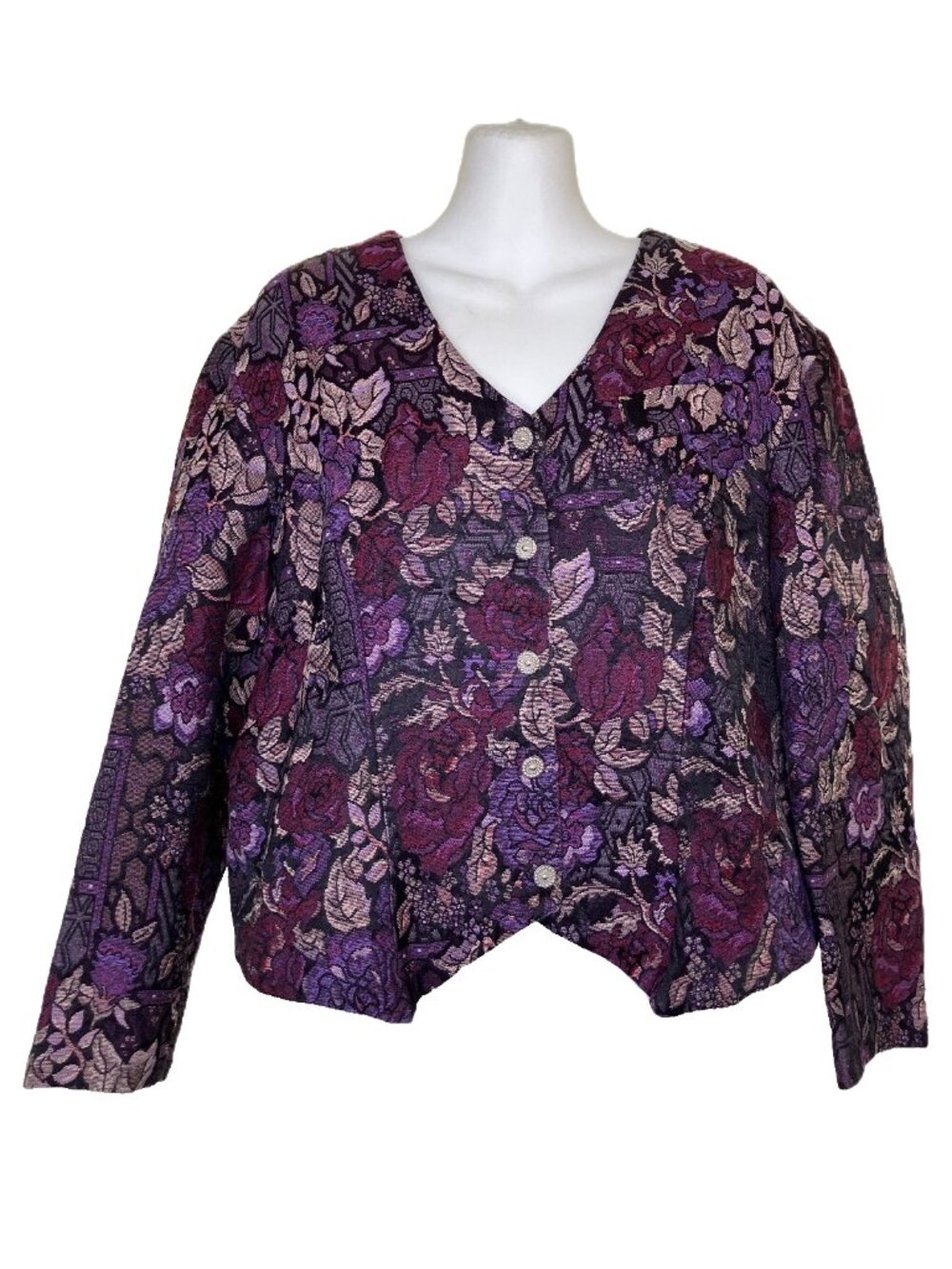 Brooke Chapman Purple Tapestry Blazer Cropped Jacket Vintage 90s Women's Lg